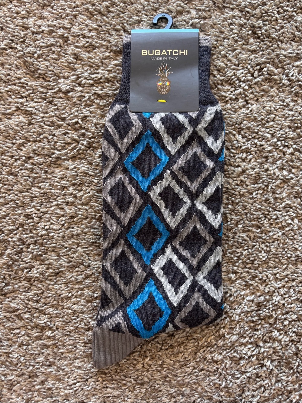 Bugatchi Socks geometric design mens OSFM gray blue NEW